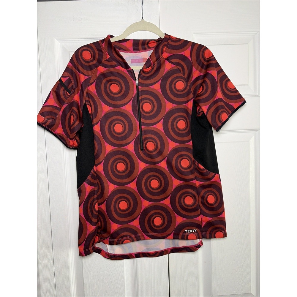Terry Geometric Spiral Cycling Jersey Womens Size XL Red Pink Short Sleeve MTB
